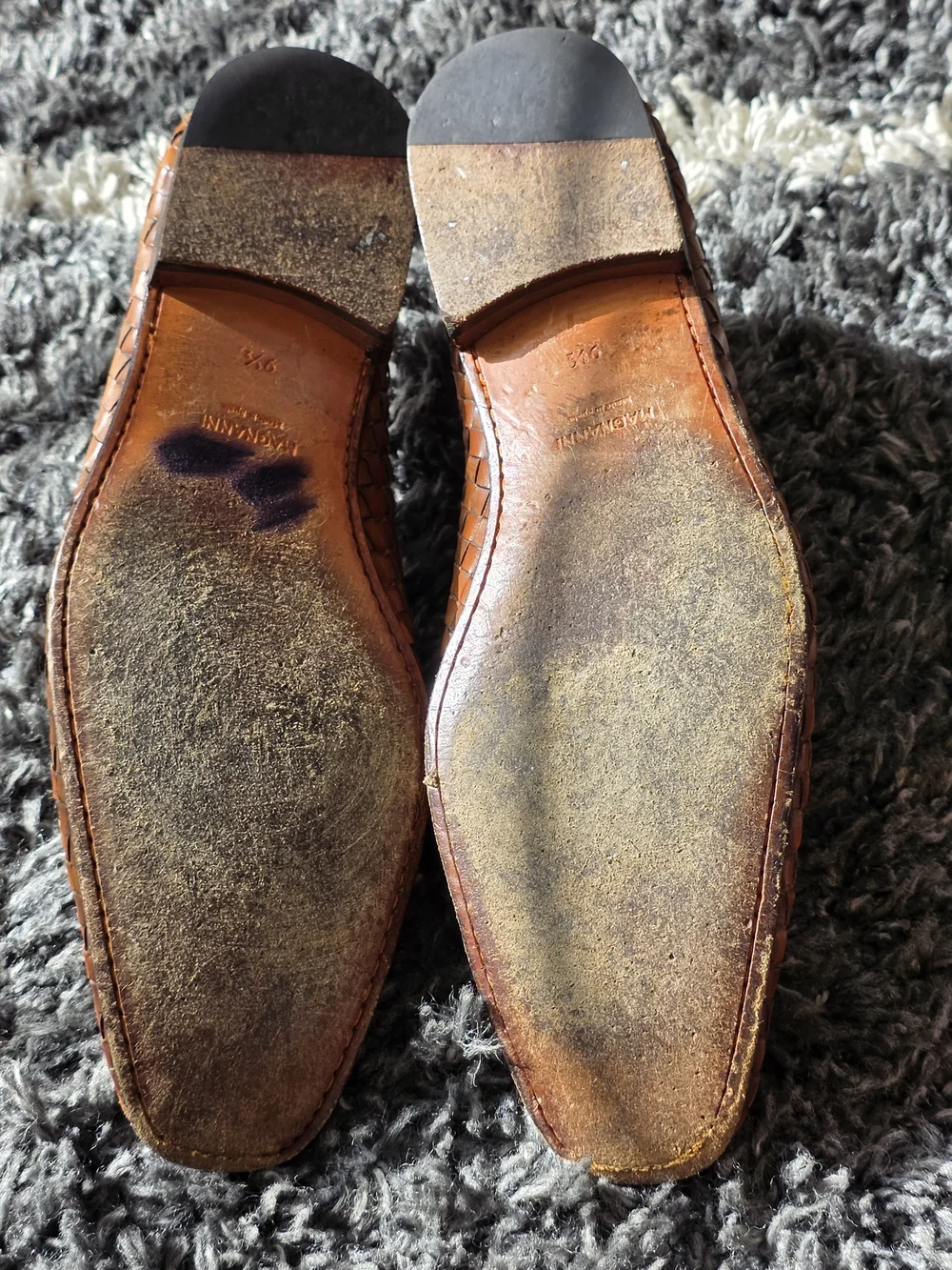 Magnanni Men’s Woven Leather Bit Loafers in Cognac Brown Size 9.5